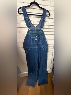 Liberty Blue Denim Overalls with Green Trim